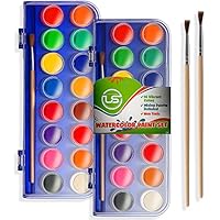 2 Packs of 16 Vivid Colors Washable Watercolor Paint Set Includes Watercolour Mixing Palette and 2 Brushes, Perfect For Artists, Beginner Painters, Kids and Adult Painting