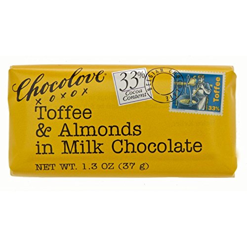 Chocolove Toffee & Almond in Milk Chocolate, Non-GMO, 1.3 Oz Mini Bar (Pack of 12)