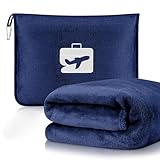Blleshelfl Reisedecke, Reisedecke Flugzeug, Kissen Decke 2 in 1, Multifunktionales Reisezubehör für Flugzeug & Auto, Unentbehrlich für Lange Flüge für Frauen, Männer (Marineblau)