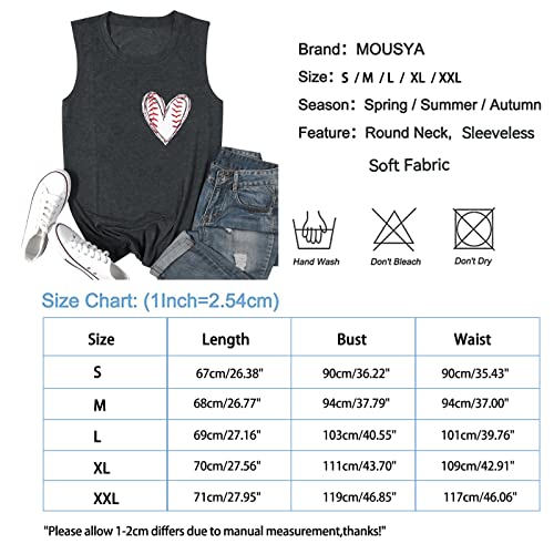 Mousya Baseball Mom Tanks Women Heart Baseball Tank Top Softball Mom Tee Tank Casual Crew Neck Sleeveless Shirts Dark Gray #TOP6