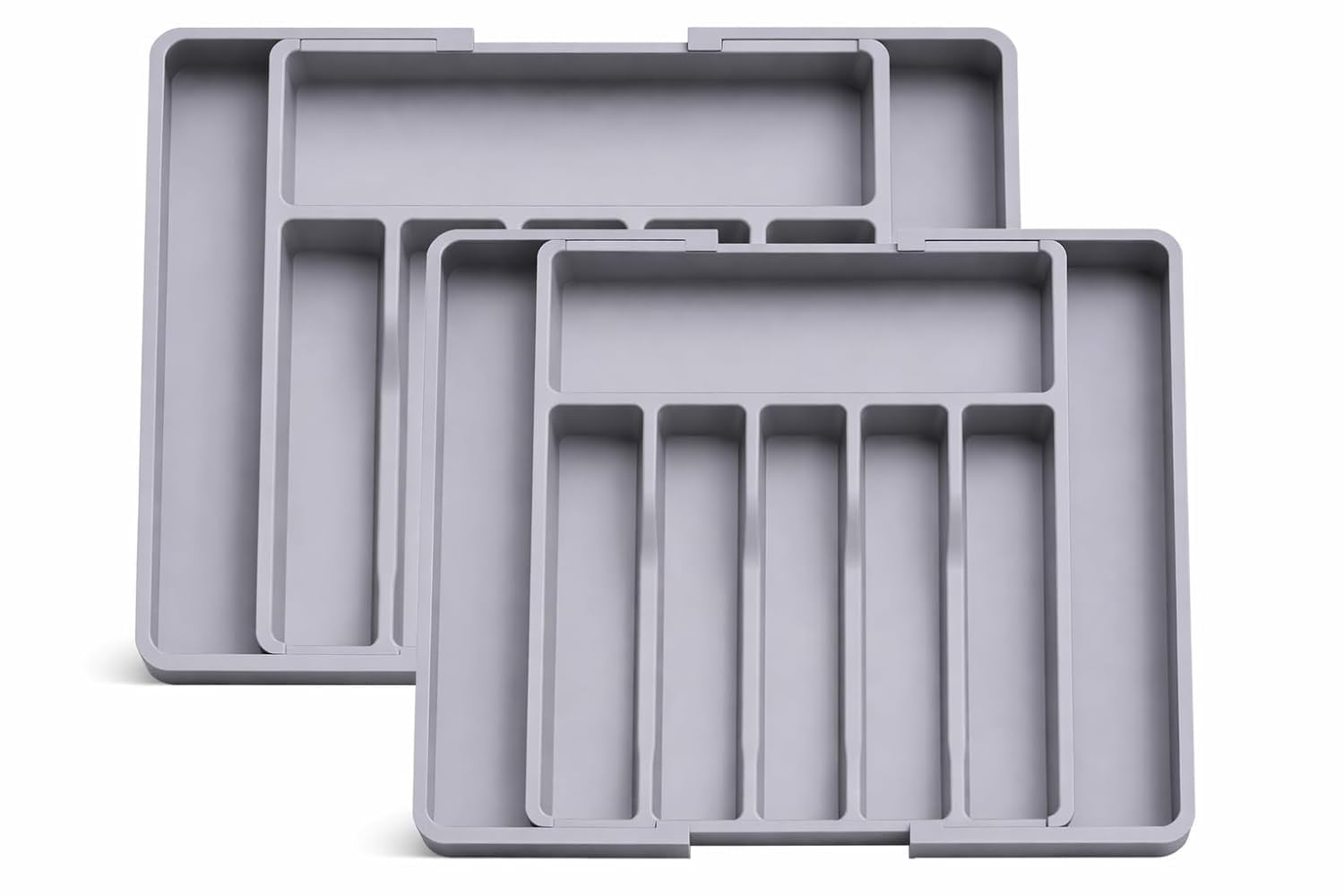 Aroja Utensil Organizer for Kitchen Drawer, Gray, Pack of 2 | Expandable, Adjustable, Plastic, Cooking Silverware Tray