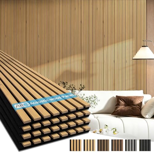 Image of Art3d 94.5 x 12.8 Inch Soundproof Wood Textured Wall Panels, 4-Pack, Teak