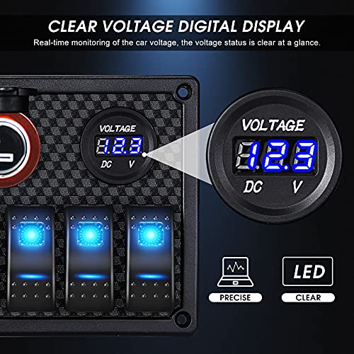 Mking Marine Switch Panel, 8 Gang Waterproof Rocker Switch Panel,Boat Rocker Switches Waterproof With Circuit Breaker Usb&Typ-C Charger Digital Voltmeter Cigarette Socket 12V Blue Led Switch Panel #TOP3