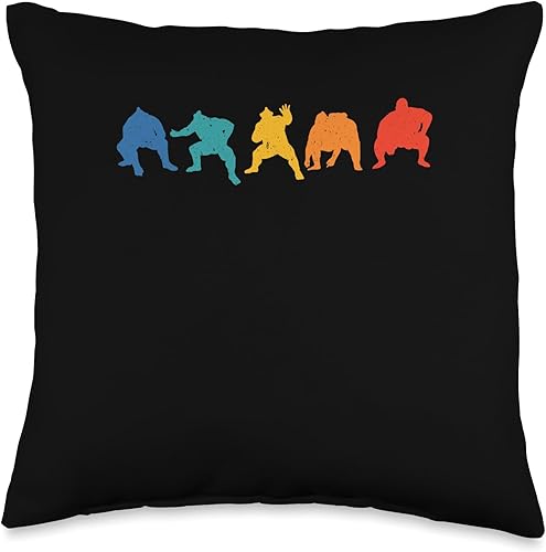 Sumo Fighters Japanese Wrestler Sumotori Gift Retro Sumo Fighters  Luchador japonés  Sumotori Rikishi Throw Pillow, 16 x 16, multicolor