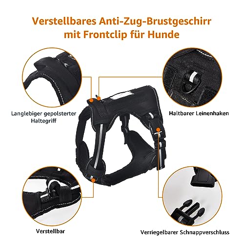 Amazon Basics Anti-Zieh-Hundegeschirr mit vorderem Clip, Westengeschirr, Schwarz, Groß