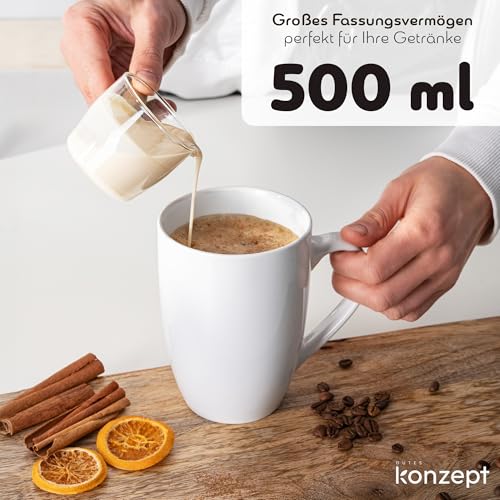 KONZEPT 2er-Set Kaffeebecher 500ml aus hochwertigem Porzellan – große Kaffeetassen, ideal für Kaffee, Tee und Kakao, Tassen perfekt zum Bemalen – Bild 3