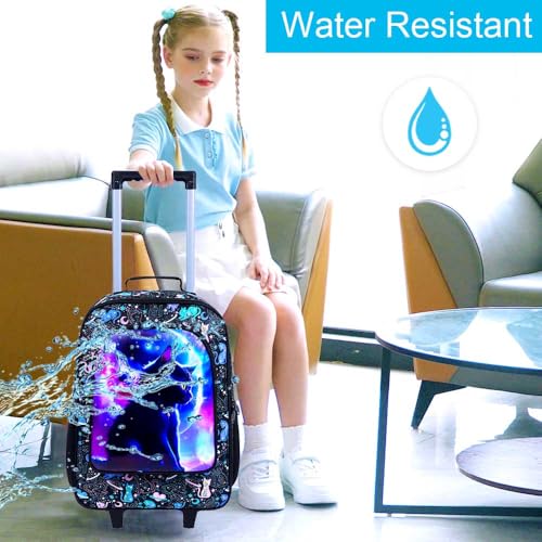 AGSDON Kids Luggage for Girls, Cute Planet Cat Rolling Suitcase Wheels for Children Toddler2