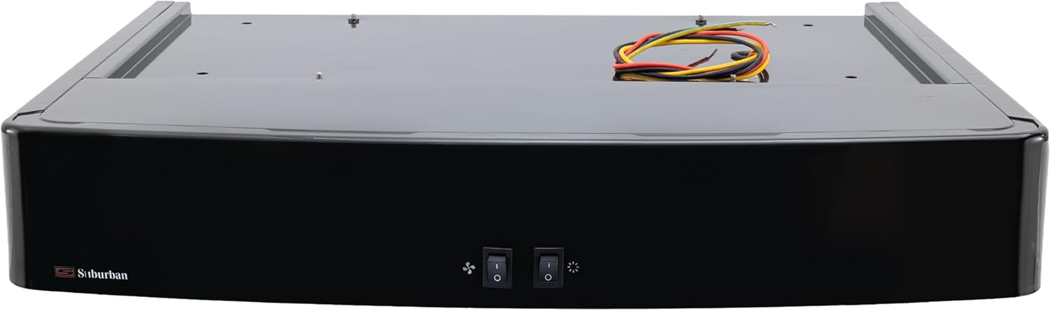 RecPro RV Suburban Range Hood with LED Light | 12V Non-Ducted Under Cabinet Vent Hood | Hardwired Installation | Grease Filter | Ideal for RVs & Campers (Black or Stainless Steel) (Black)