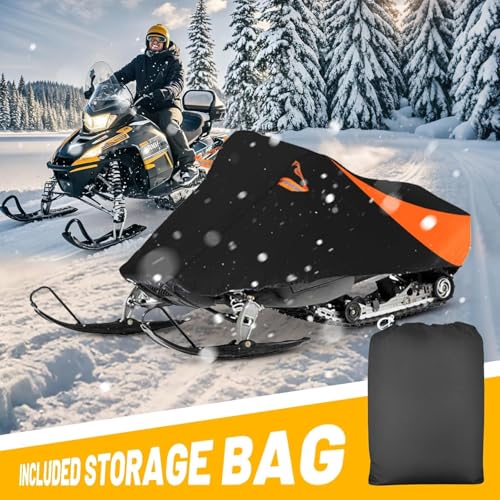 AUTOLION Waterproof Snowmobile Cover, Compatible with Polaris Ski Doo Arctic Cat Yamaha, Windproof Snowshield Cover with Windproof Buckles (130''L × 51''W × 48''H) Black and Orange by AUTOLION - Image 6