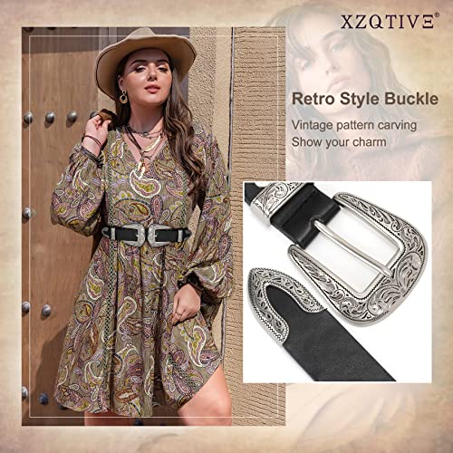 XZQTIVE Women Leather Belt Ladies Vintage Western Belt Retro Cowgirl Leather Belt Black Waist Belt for Pants Jeans Dresses2