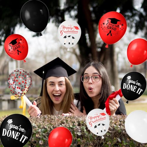 Image of Red Black and White Balloons 12 Inch Happy Graduation Print Balloons