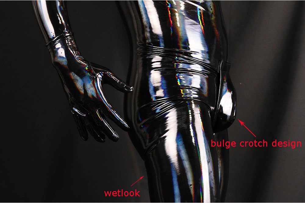 Men's Sexy Wetlook Synthetic Latex Full Body Cover Bodysuit Handmade Catsuit Jumpsuit With Hood Gloves Socks