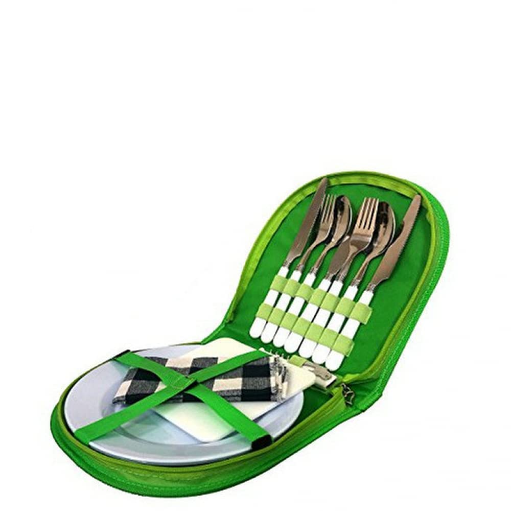 Camping Besteck Set 13 Stück Outdoor Reise Besteck Mit Gabeln Löffel Messer Flaschenöffner Platte Und Ideal Für Outdoor Kochgeschirr Reisen Wandern Camping Perfekt Für 2 Personen,-Green