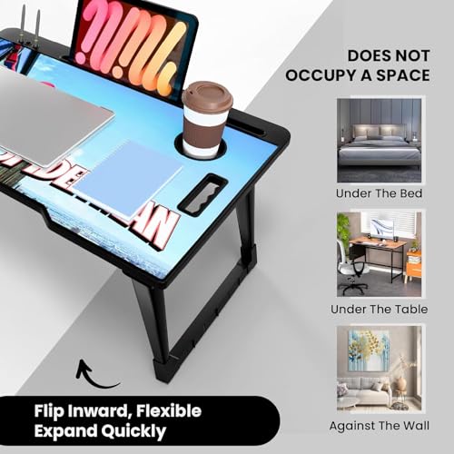 Image of Foldable Wooden Mini Laptop Table for Bed, Study Table with Drawer, Tablet /Mobile Holder for Kids & Adults (STD SP)