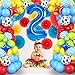 Toy 2nd Birthday Balloons Arch Kit, Red Blue Yellow Balloons with Cow Print Sky Blue Cloud Balloon Number 2 Balloon, for Kids Boys Girls 2nd Themed Birthday Party Baby Shower Decorations
