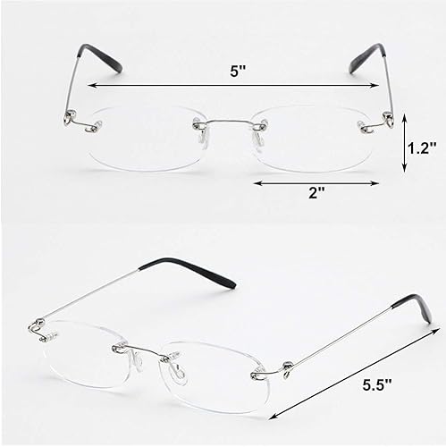 Miniatura 10 de Viseng 2 pares de anteojos de lectura unisex, súper ligeros, sin marco, de calidad, ultra finos, transparentes, sin marco, +2.5