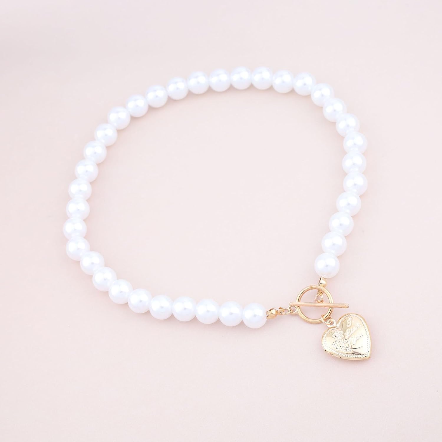 Andelaisi Boho Pearl Heart Necklace Vintage Love Heart Pendant Necklace Gold Heart T bar Necklace Baroque Pearl Choker Necklace Jewelry For Women - Image 3