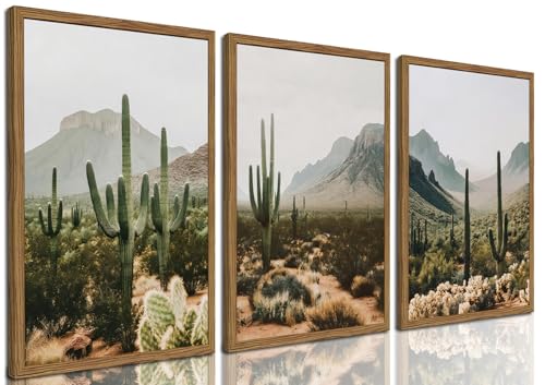 Framed Desert Landscape Wall Art Set of 3, Vintage Southwestern