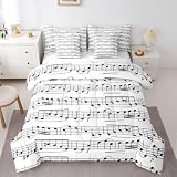 Erosebridal Music Full Comforter Set Musical Notes 7 Pieces Bedding Piano Notation Bed Set with Sheets Grunge Style Bed in A Bag Bedroom Decor
