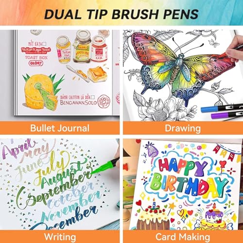 Image of Shopiable Store Sketch Pens 100 Colors Dual Brush Pens Set with Case - Fine & Brush Tip Markers for Coloring, Calligraphy, Drawing, Sketching, Bullet Journaling & Art Supplies