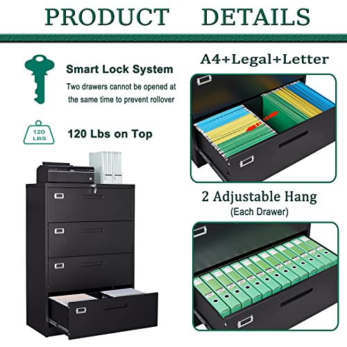 image for Letaya File Cabinets,4 Drawer Metal Lateral Filing Organization Storag