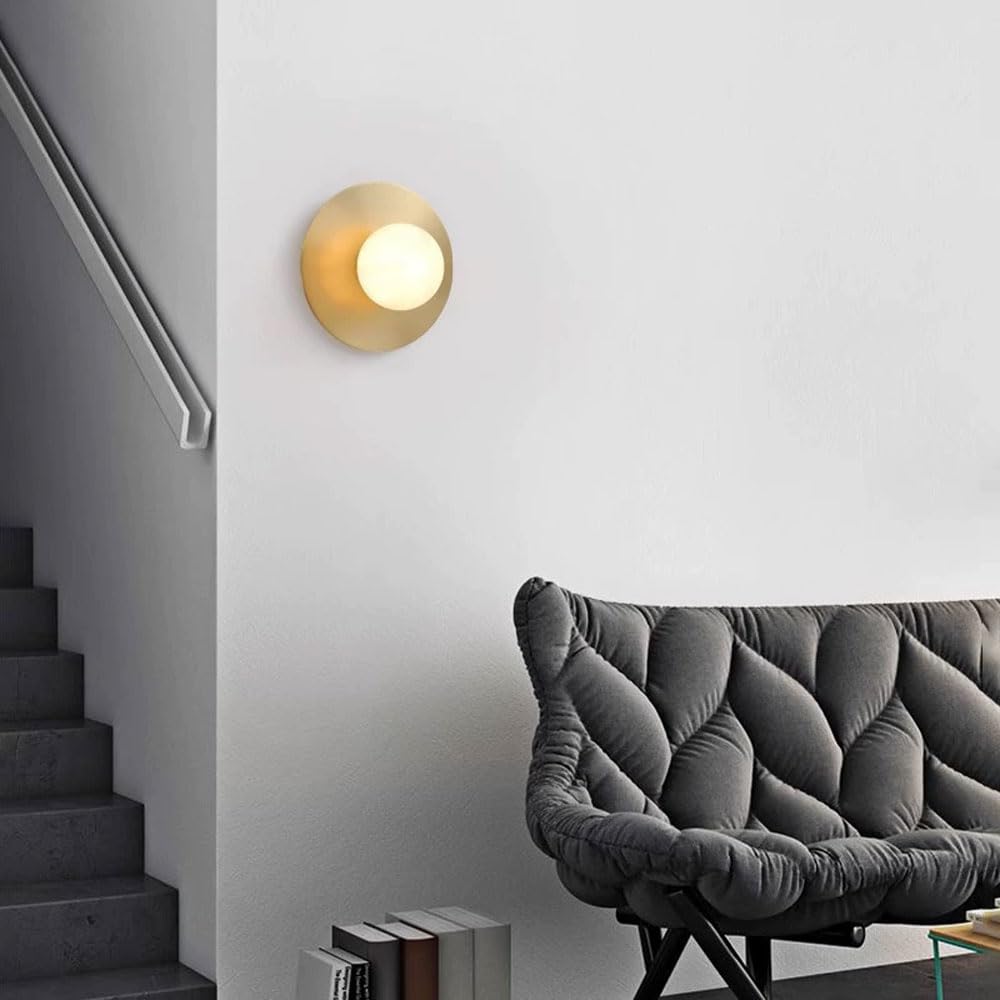G9 Screw Copper Glass Wall Sconce, Personalized Round Lamp, American Minimalist Style Single-Head Light,Bedroom Living Room Hallway Decorative Lighting Fixtures.