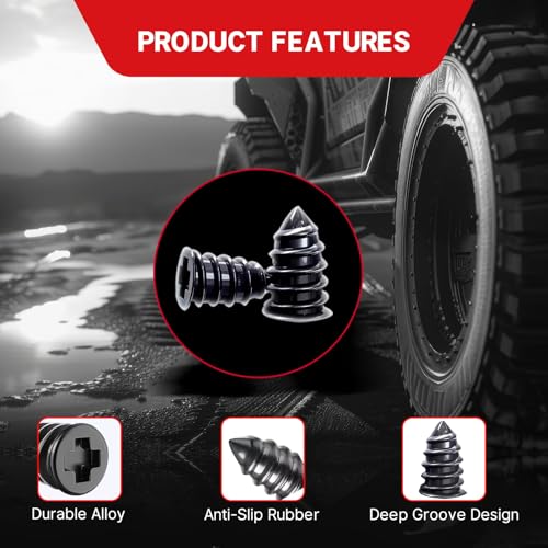 Image of Realth 100 Pcs Tire Plug Kit - No Removal Needed, Emergency Flat Tire Repair Screws | Quick Fix Tubeless Tire Repair Rubber Nails Kit for Cars, SUVs, Motorcycles, Trucks (Portable & Durable)