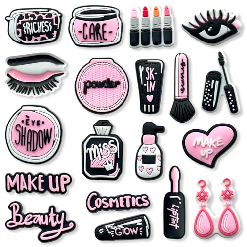 19Pcs Make-up Shoe Charms for Croc, Fashion Women Make-up Decorations for Croc Clogs