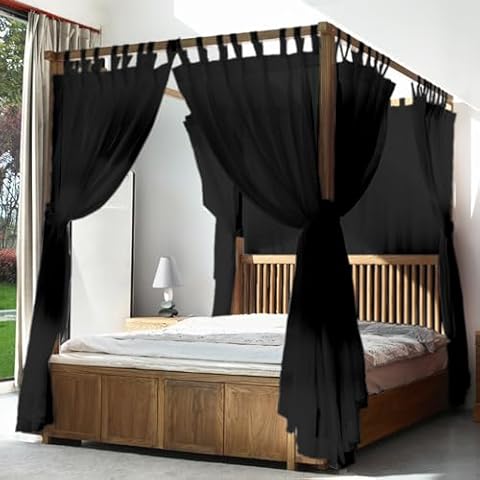 AIKASY Canopy Bed Board with Top and Self-Adhesive Strips, White Gauze Princess Bed Canopy Curtain Tent, Creating a Romantic Atmosphere in The Room(Full/Queen,Black) Cover
