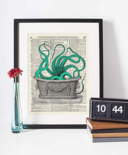 Octopus In The Tub Upcycled Vintage Dictionary Art Print 8x10 - Thumbnail 5
