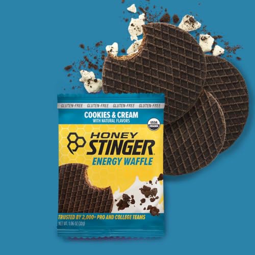 Image of Honey Stinger Organic Gluten Free Cookies & Cream Waffle, Energy Stroopwafel for Exercise, Endurance and Performance, Sports Nutrition for Home & Gym, Pre & During Workout, 16.96 Ounces (Pack of 16)