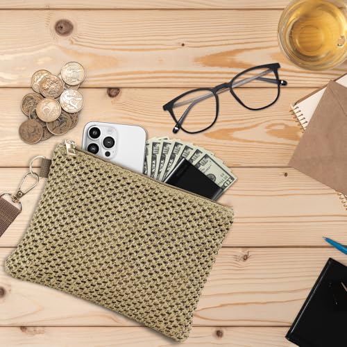 Image of Straw Clutch Purses for Women, Bohemian Straw Handbag Small Summer Beach Bag Wristlet Wallet with Zip