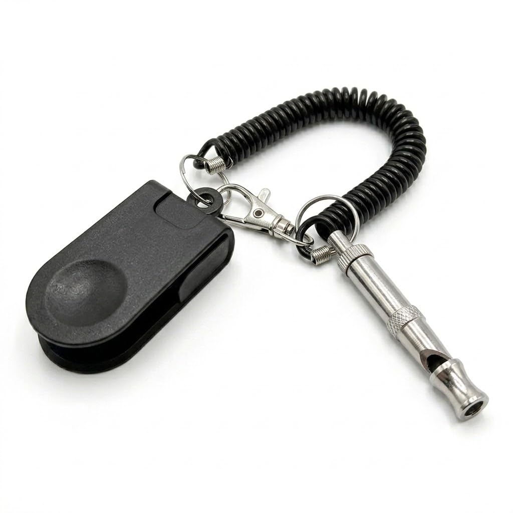 Dog Training Clicker and Whistle Set, 2-in-1 Positive Reinforcement Tool for Puppies, Dogs and Cats, Behavior Correction Device, Dog Training Tool Kit, Black