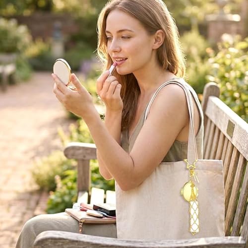 Image of Metal Lipstick Holder with Mirror Golden Round Clasp Portable Lipstick Organizer Case Makeup Lip Balm Holder Bag Charm Accessories Compact Travel Cosmetic Storage for Women (Lipstick Not Included)