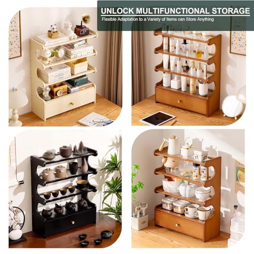 Estante de almacenamiento de bambú, organizador de cocina de 2 niveles y exhibición de especias para encimera, ecológico, elegante, duradero, estante multifuncional