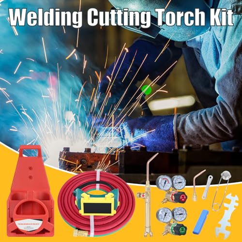 Welding Brazing Cutting Torch Kit, Long Pipe Brass Nozzle Oxyacetylene Torch Kit with Gauge And Oxygen Acetylene Tank, Professional Portable Welding Torch Kit (Cutting Torch) - Thumbnail 7