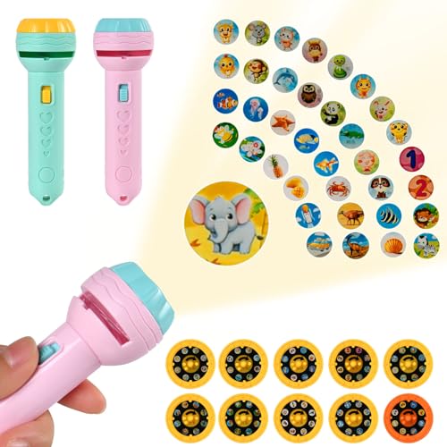 URAQT Torcia Proiettore Bambini, 2 Pezzi Proiettore Torci, Proiettore Diapositiva per Bambini con 10 obiettivi e 80...