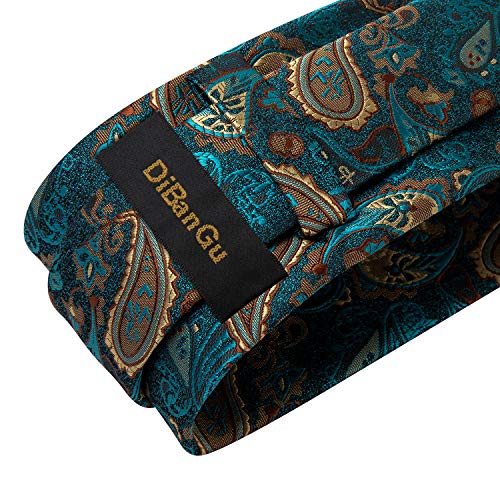 Image of DiBanGu Extra Long Tie for Men 63 inch XL Silk Necktie Set | Pocket Square and Cufflinks, Big and Tall, Jacquard Woven, Gift Box, Paisley /Plaid /Solid /Striped, for Weddinng Party Business