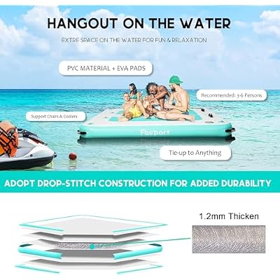 FBSPORT Inflatable Floating Dock Lake Floats for Adults, Floating Docks Platform Island Raft, Non-Slip Inflatable Water Dock Mat for Pool Beach Ocean 10ft 8ft 6ft
