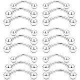 SCERRING 18 piezas 12G Acero Inoxidable Cejas Tragus Helix Rook Daith Pendientes Lengua PA pezón anillo Barbell con bolas Body Piercing Jewelry 12 mm 14 mm 16 mm