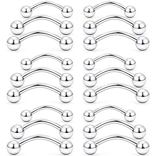 SCERRING 18PCS 14G Stainless Steel Eyebrow Tragus Helix Rook Daith Earrings Belly Tongue Nipple Lip Ring Barbell with Balls Body Piercing Jewelry 10mm 12mm 14mm Silver