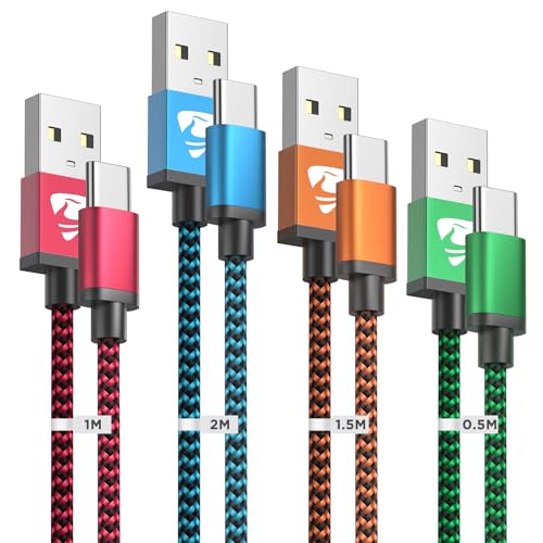 USB C Kabel, [4St&uuml;ck 0.5M 1M 1.5M 2M] Ladekabel USB C Schnellladekabel Nylon USB Typ C Kabel Usbc Handy Ladekabel f&uuml;r Samsung Galaxy S20 Fe S22 S23 A54, USB auf USB C Kabel f&uuml;r iPhone 15 16 17 Pro Max