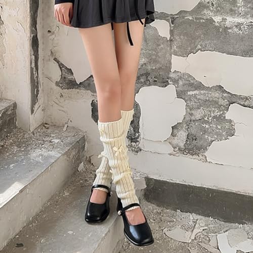Image of Fashion Girl Knit Leg Warmers Harajuku Bow Decor Loose Socks Vintage Kawaii Leg Sleeves Lolita Socks