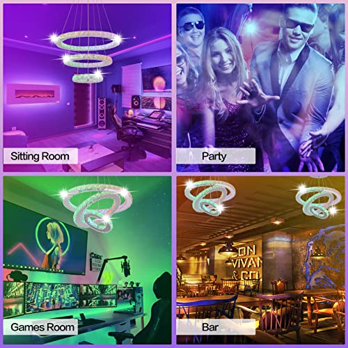 N\A Modern Diy Crystal Rings Color Changing Chandeliers Led Pendant Light 9.8"+13.8”+17.7” Adjustable Stainless Steel Ceiling Light Fixture For Living Room Dining Room Bedroom, Large #TOP5