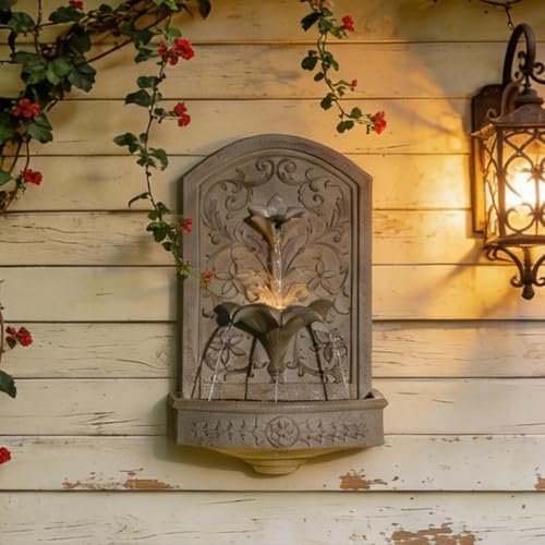 Wall Mounted Water Fountain European-Style Rustic Wall Waterfall Fountain Outdoor with Cascading Water Flow Hanging Garden Fountain for Outside Home Office or Indoor Dcor Wall Fountains Indoor