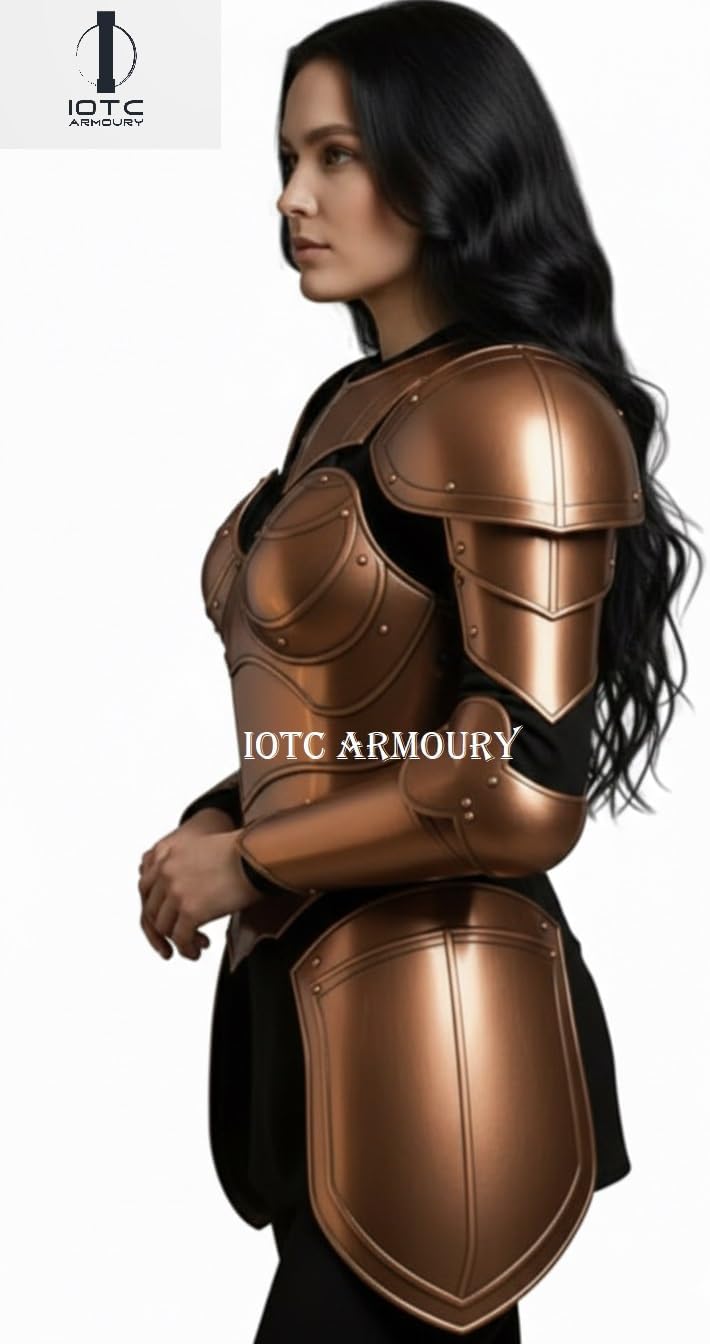Medieval Armor Lady Knight Armor Suit-Female Cuirass, Pauldron Set with Gorget & Tasset Belt Perfect for LARP, Reenactment, Cosplay Event's & Halloween & Theme Party Costume Copper