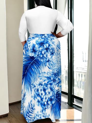 Image of SUZONANA Women's Plus Size Maxi Dresses Casual Loose Short Sleeve Long Maxi Dress with Belt Wedding