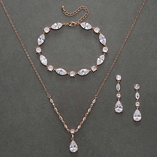 Sweetv Bridal Jewelry Set For Wedding, Cubic Zirconia Necklace Dangle Drop Earrings Bracelet Set, Teardrop Marquise Brides Bridesmaids Wedding Prom Anniversary Jewelry Gifts For Women #TOP5