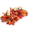 Fall Thanksgiving Candle Holder Centerpiece Without Candle Maple Leaves Harvest Table Centerpiece Decor Artificial Maple Leaf Candle Holder with Pumpkin Berries for Thanksgiving AutumnBright Style