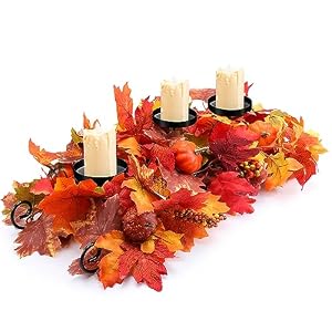 Fall Thanksgiving Candle Holder Centerpiece Without Candle Maple Leaves Harvest Table Centerpiece Decor Artificial Maple Leaf Candle Holder with Pumpkin Berries for Thanksgiving AutumnBright Style